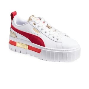 Puma White Sneakers with Red and Gold Accents